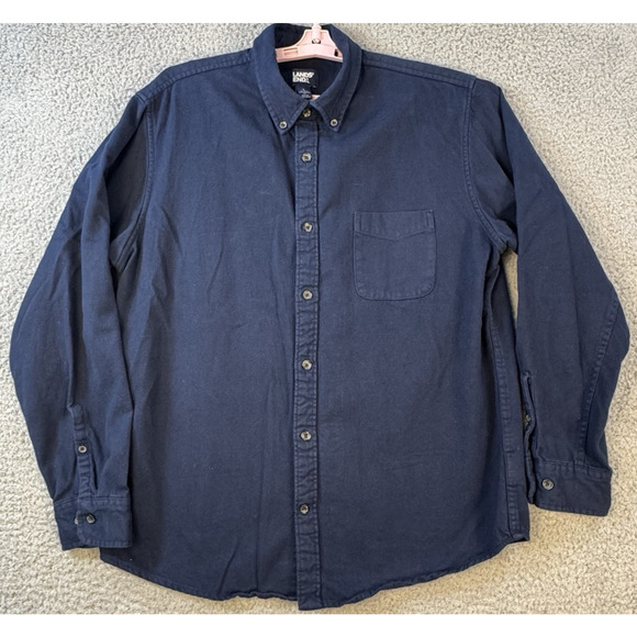 Lands End Mens Large Navy Button Down Shirt Cotton Fit - Picture 1 of 11